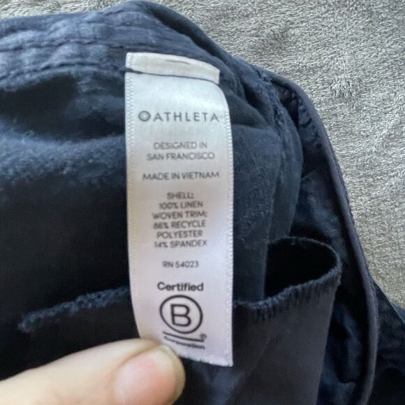 Athleta Cabo Linen Jogger Pant Womens 2 Blue Drawstring Taper Zip Pocket Coastal - Picture 7 of 12